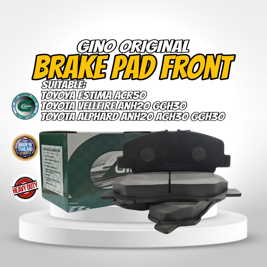 ผ้าเบรค GINO ด้านหน้าและด้านหลังสําหรับ TOYOTA ALPHARD AGH30 / TOYOTA VELLFIRE AGH30 2014-2022