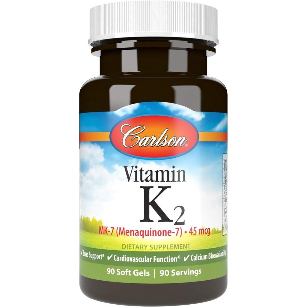 Carlson - วิตามิน K2 MK-7 (Menaquinone), 45 mcg, การสนับสนุนกระดูก, การซึมผ่านแคลเซียม, วิตามิน K2, 