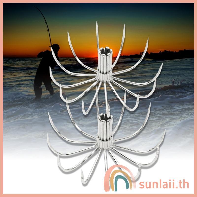SUNLAII 10 ชิ้นเหล็กไร้คราบปลาหมึกตะขอหนามร่มตกปลาตะขอตกปลาส่วน