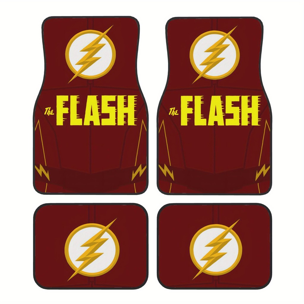 4 ชิ้น WB The Flash Logo Car Floor Mats - Themed Vehicle Floor Liners with Iconic Logo, ยืดหยุ่นยานย