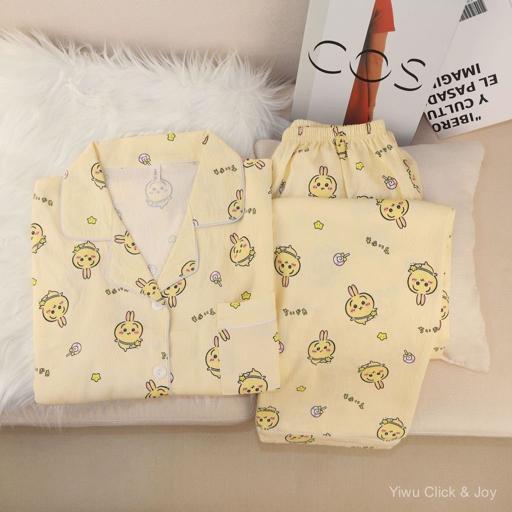 ผ้าฝ้ายแปดผู้หญิงแขนยาว Homewear Yichun chikawa chikawa กางเกงเมฆขนาดเล็กญี่ปุ่นชุดฤดูใบไม้ร่วงชุดนอ