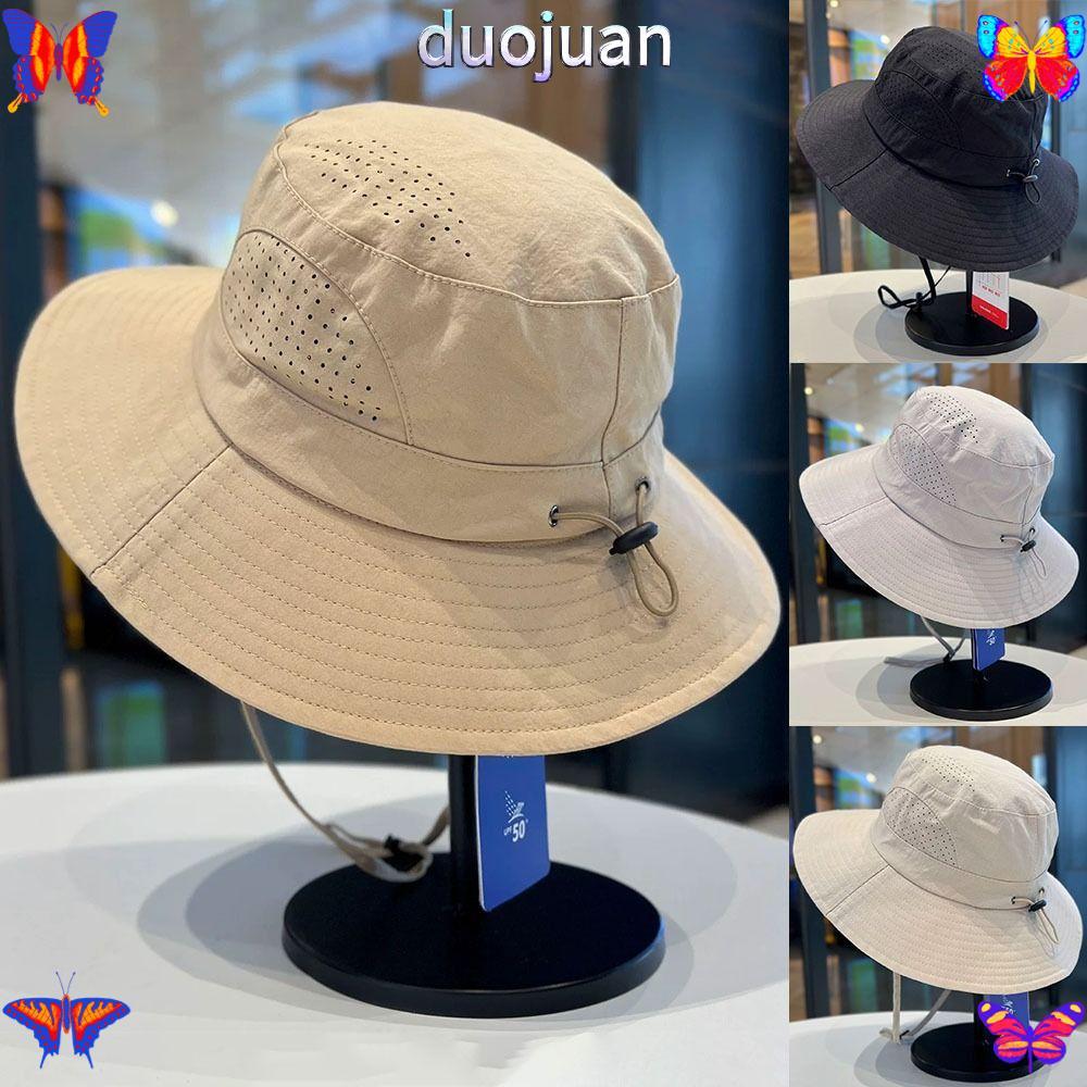 DUOJUAN หมวกปานามา, Sun Anti-UV Protection Drawstring หมวกชาวประมง, พลาสติกกันน้ํา Breathable Bucket Hat Outdoor