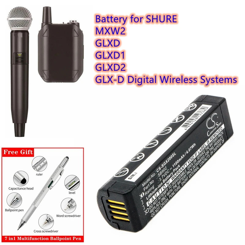 Cameron Sino แบตเตอรี่ 3.7V/1100mAh SB902, SB902A สําหรับ SHURE GLX-D ดิจิตอลระบบไร้สาย, GLXD1, GLXD