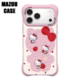 เคสไอโฟนแม่เหล็ก ลอนคลื่น มุมหนากันกระแทก ซิลิโคนชมพู ลายตัดกรอบHelloKitty iPhone 17 16 15 14 13 Pro Max Plus