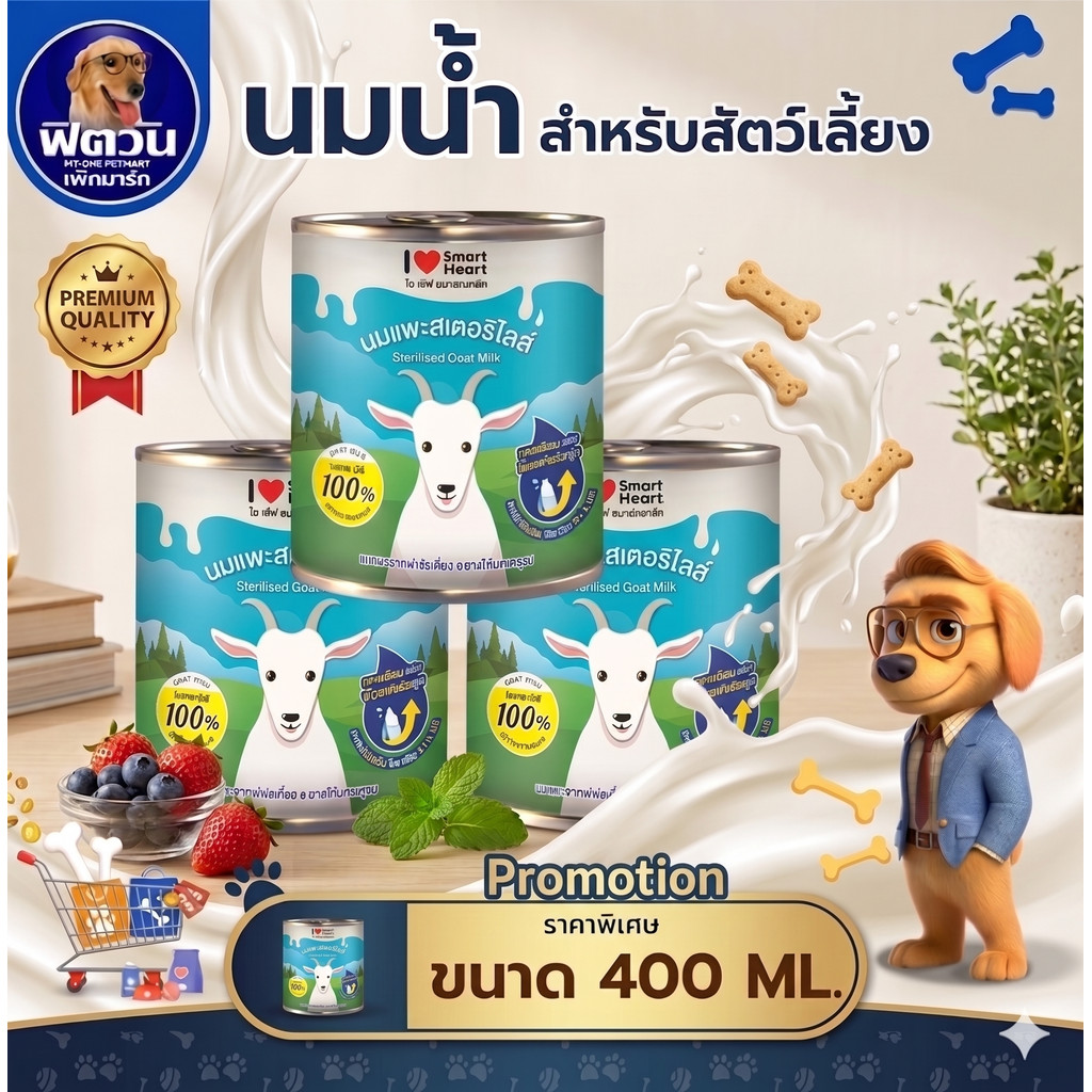 นมแพะ I Love SmartHeart นมแพะสเตอริไลส์ 400 แบบ 1 กระป๋อง มิลลิลิตร{อื่นๆ}