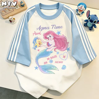【จัดส่งตลอด 24 ชั่วโมง】NFV สไตล์เกาหลี💖เสื้อยืดเปล่า เสื้อยืดทรงหลวม ดีไซน์คลาสสิค ลายเงือกน้อย ระบายอากาศ YG307