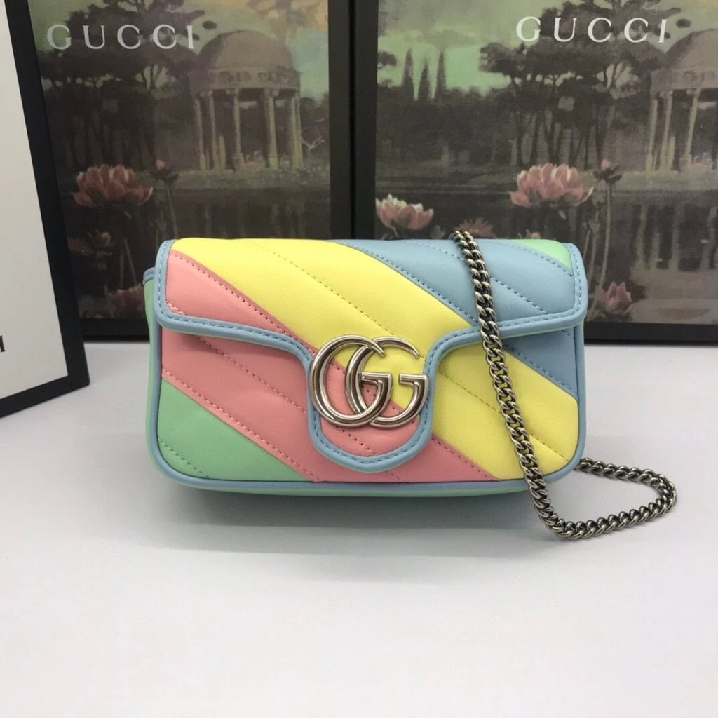 CUCCI สไตล์ใหม่ Love Bag Chain กระเป๋าใบเล็กสไตล์ใหม่ Macarons มาเคาน์เตอร์คุณภาพวัตถุจริงยิงจริง!กร