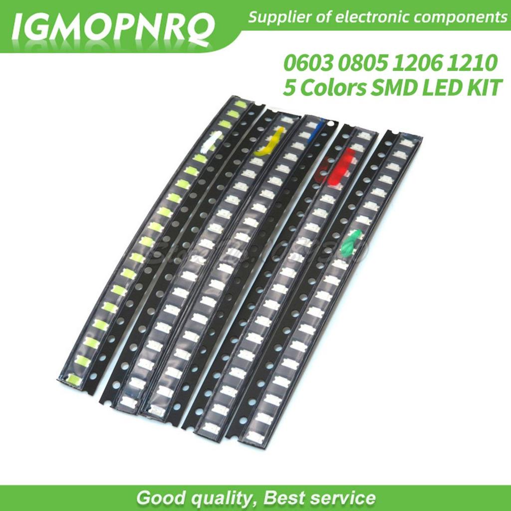 100 ชิ้น = 5 สี x 20 ชิ้น 1210 1206 0805 0603 LED Diode Assortment SMD LED Diode Kit สีเขียว/แดง/ขาว