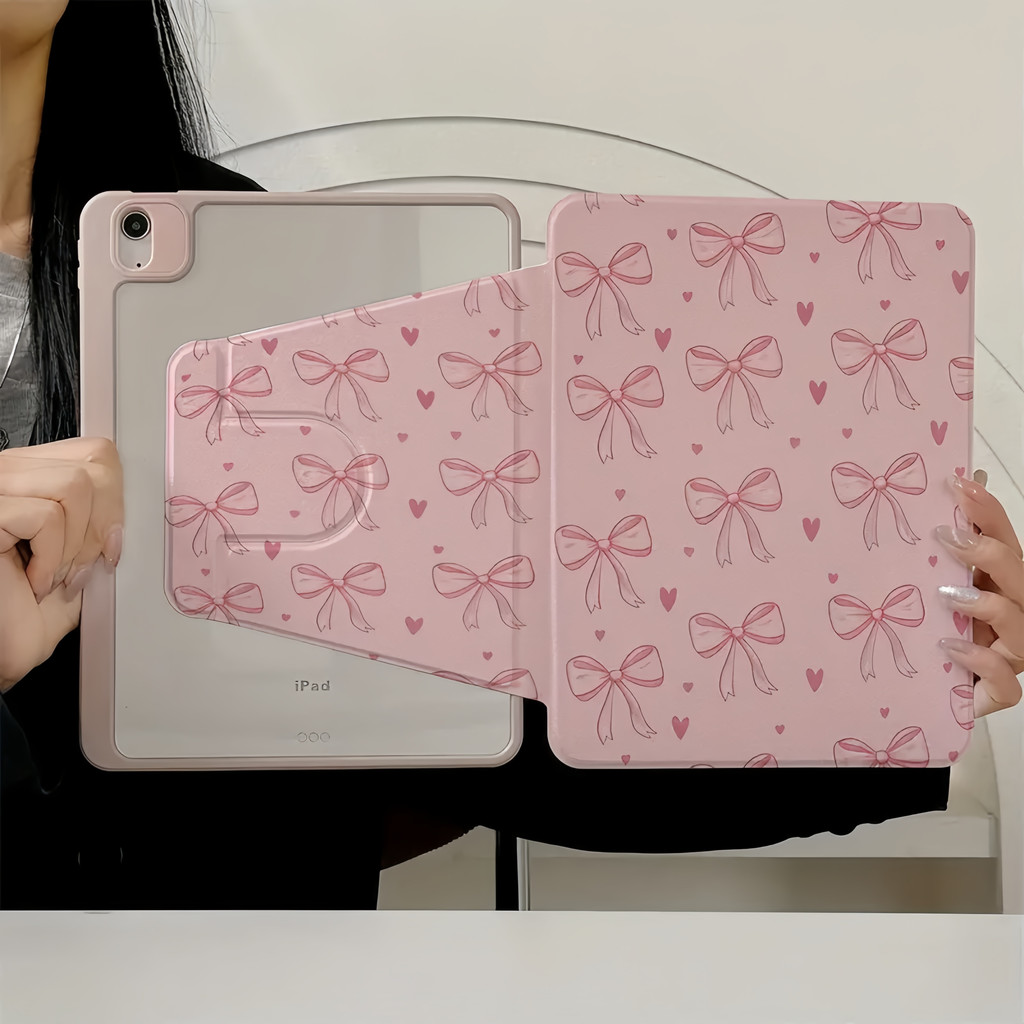 360° หมุนอะคริลิคสีชมพูโบว์สําหรับ HONOR Pad X8 X9 X10 Pro X9A X8A 11 Flip Stand Cover NDL-W09 NDL-L