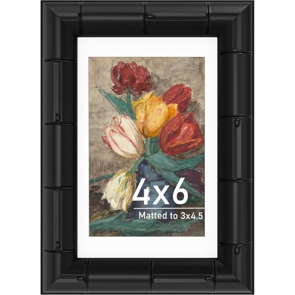 กรอบรูป 4x6 พร้อมการออกแบบไม้ไผ่และกระจกจริงภาพแสดงกรอบ 4x6 3x4.5 พร้อมเสื่อหรือ 4 x 6 โดยไม่ต้องสํา