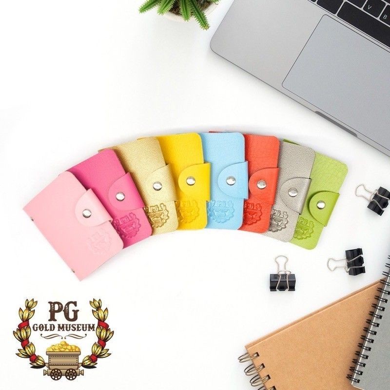 เอ8 🪙 PUBLIC GOLD PG Leather Gold Folder Wallet Storage Card Holder Mini