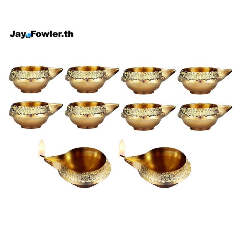 [Jay_Fower]โลหะโลหะผสมสําหรับDiwaliตกแต่งโคมไฟน้ํามัน 10 ชิ้นKuber DiyaสําหรับDiwali Diya Vilakkuสํา
