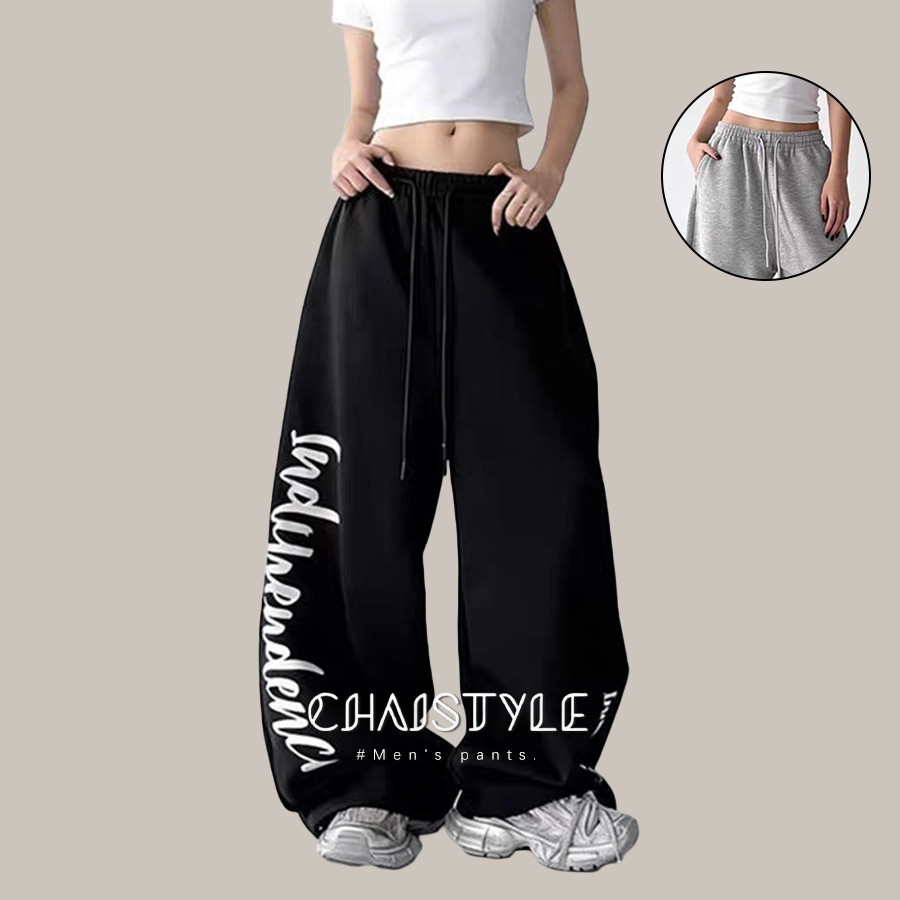 Chaistyle เกาหลี กางเกงวอร์มกีฬา เชือกผูกเอว ขากว้าง กางเกงลำลอง hiphop เต้นสตรีท ใส่ได้หลายแบบ