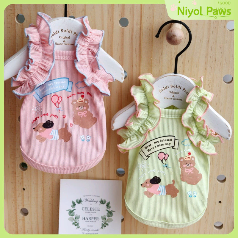 Simple Lace Camisole Casual Cartoon Summer Thin Pet Clothes for Small Dogs Bichon Teddy