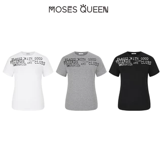 MOSESQUEEN เสื้อยืดแขนสั้นพิมพ์ลายตัวอักษร ทรงหลวม สวมใส่ง่าย เหมาะสำหรับหลายโอกาส #63674