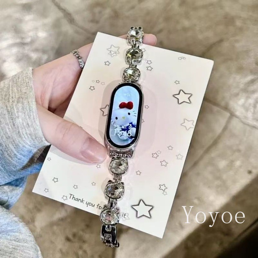 สร้อยข้อมือเพทายสําหรับ Xiaomi Band 10 9 8 สายรัดข้อมือโลหะสําหรับ Mi Band 10pro 9pro หรูหราสายนาฬิก