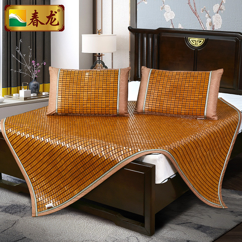 Chunlong Mahjong Mat Gold-raising ชุดสามชิ้น Mahjong Mat Mahjong Block Mat เตียงคู่ เสื่อไม้ไผ่พับได