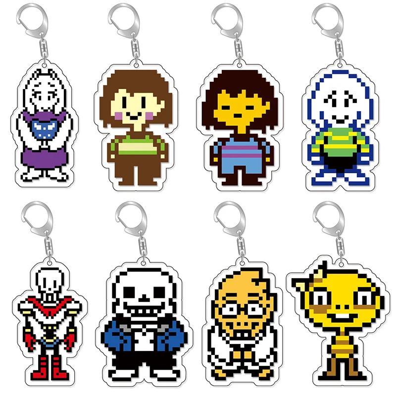 เกม Undertale Pixel พวงกุญแจคอสเพลย์ Sans Flowey Papyrus Asriel จี้กุญแจรถแหวนกระเป๋าอุปกรณ์เสริมการ