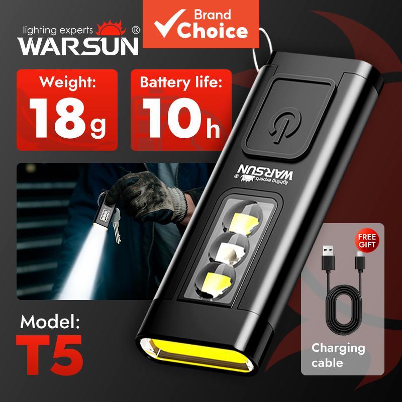 ไฟฉายพกพา WARSUN T5 EDC ทรงบางพิเศษ 18 กรัม ชาร์จไฟผ่าน USB-C ใช้หลอด LED มี 3 โหมด บอดี้อะลูมิเนียม