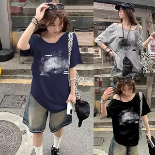 M-3XL เสื้อแขนสั้นผู้หญิง เสื้อลำลองคอกว้าง เสื้อแหวกเอวสุดเซ็กซี่ เสื้อผู้หญิงสีพื้น แมทช์ง่าย ผ้านุ่ม ผ้าดีใส่สบาย