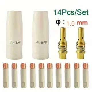ชุดหัวฉีด MIG 14 ชิ้น ขนาด 0.8/1.0 มม. พร้อมชิ้นส่วนป้องกัน 15AK เคลือบป้องกันสำหรับไฟฉายเชื่อม