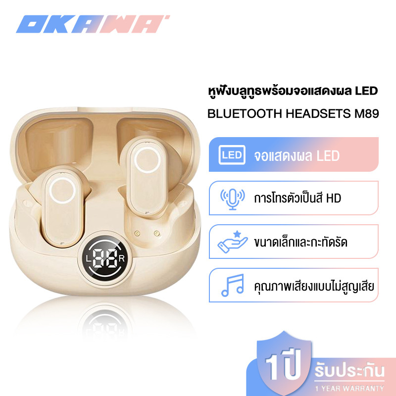 OKAWA หูฟังแปลภาษา Bluetooth 5.4 บลูทูธ หูฟัง  คุณภาพเสียง HiFi แบตเตอรี่ใช้งานได้นาน 60 ชั่วโมง กัน