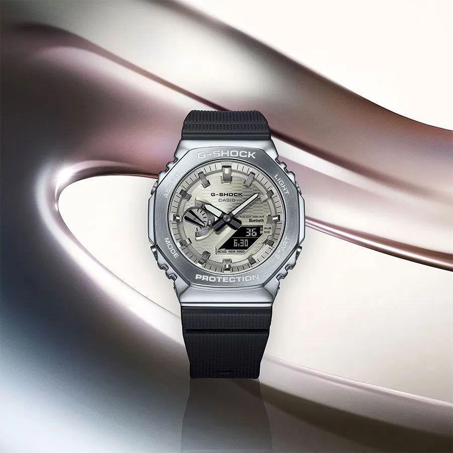 GBM-2100A-8B silvery Golf Tournament G-STEEL Sports สายนาฬิกาเรซิน สายนาฬิกาโลหะเรซิ่น p675