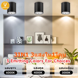 CANMEIJIA ไฟดาวน์ไลท์ 3 สี โคมไฟดาวน์ไลท์ E27 ติดลอย ติดลอยเกี่ยวกับขั้ว Downlight LED สีดำ 4/5/6 นิ้ว ทรงกลมเเละเหลี่