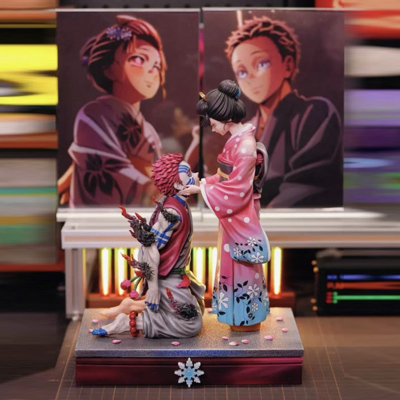 27 ซม.Demon Slayer GK Popart Akaza & Koyuki รูปอะนิเมะสะสมของเล่น Cherry Blossom ฉาก