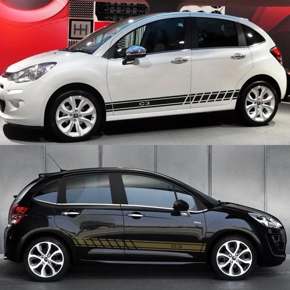 สําหรับ Citroen C4 C1 C5 C3 C6 C-ELYSEE VTS Auto ไวนิลตกแต่งรถประตูด้านข้างยาวลาย Trim กีฬาสติกเกอร์