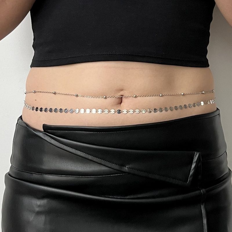 Jewelry: Double-layered bead chain women's waist chain, metallic sequin chain body chain, belly chai