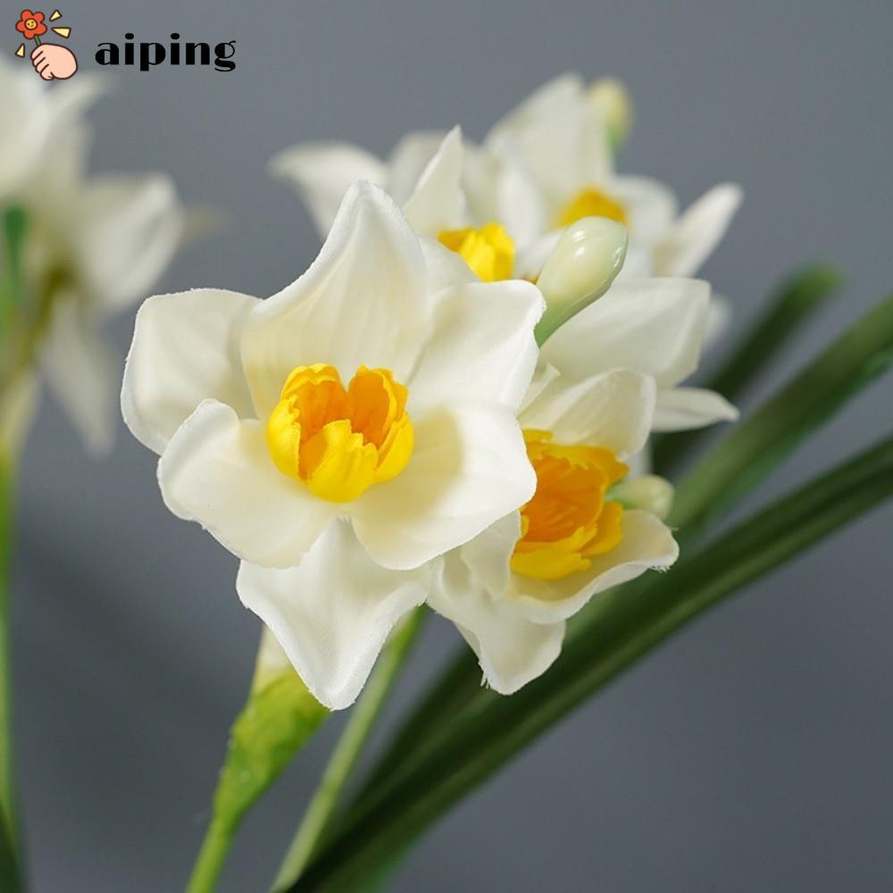 AIPING ช่อดอกแดฟโฟดิลเทียม ดอกนาร์ซิสซัสปลอม ตกแต่งสีขาว ดอกไม้ฤดูใบไม้ผลิ