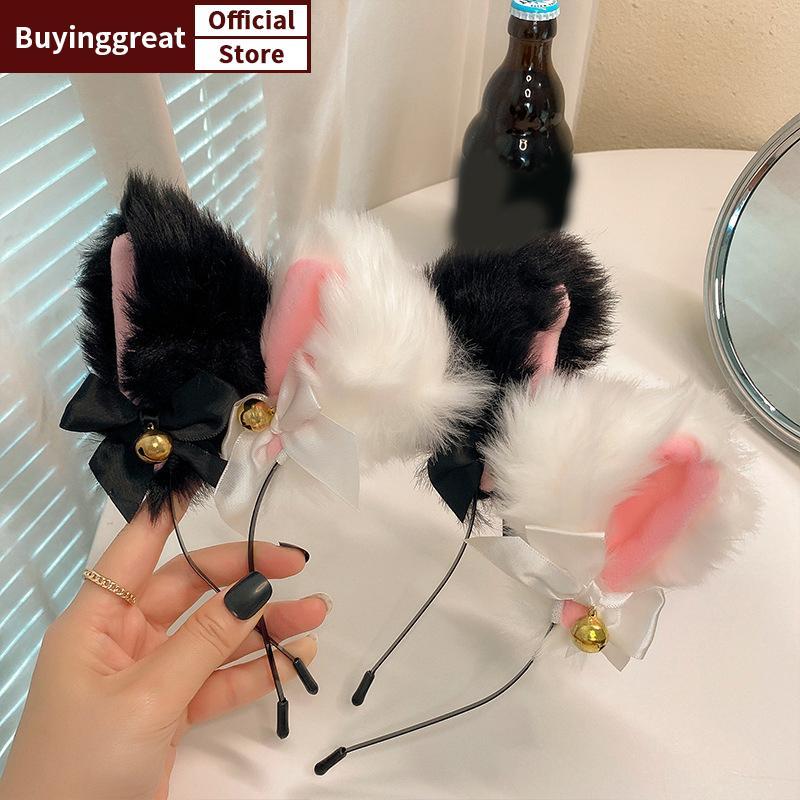 TST เซ็กซี่หูแมวสําหรับผู้หญิงสาวลูกไม้โบว์ Nelace Plush Bell Hairband คอสเพลย์ Masquerade-Party เคร
