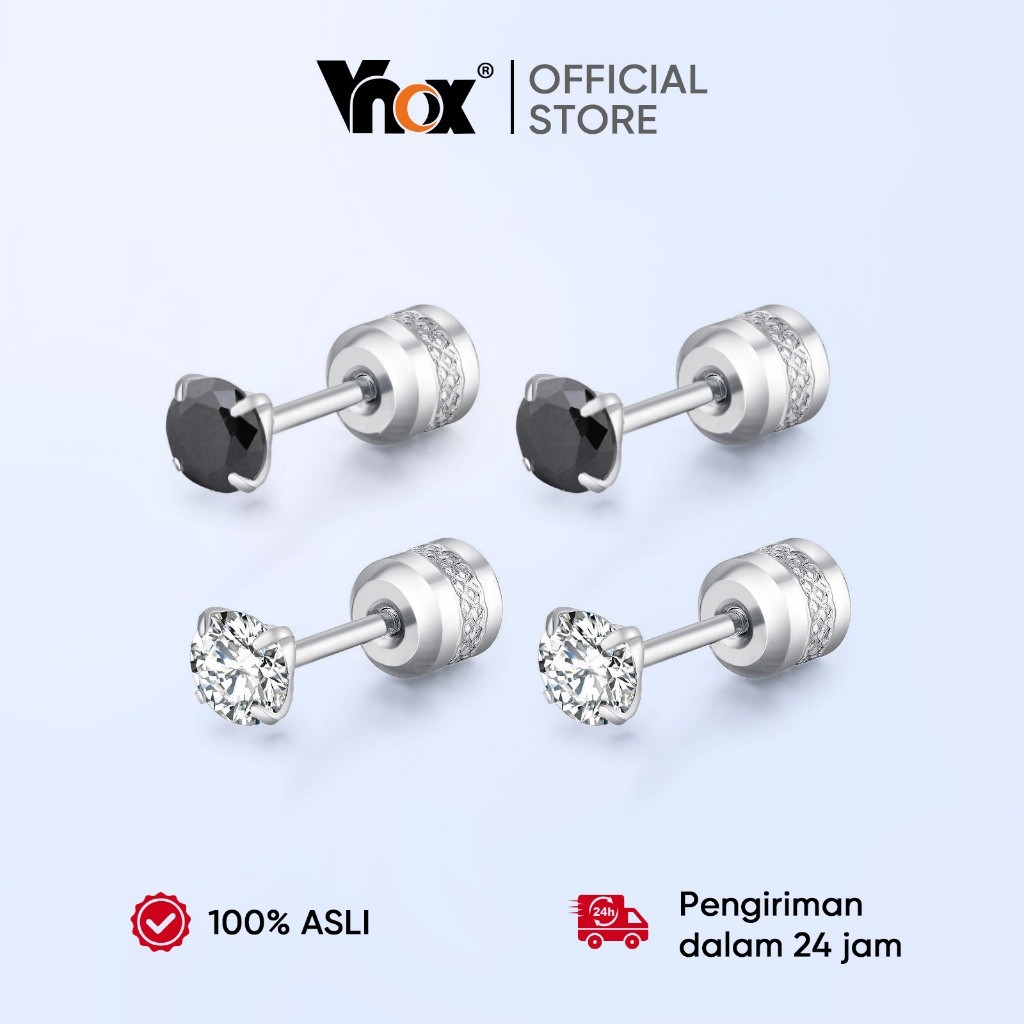 Vnox ต่างหูสตั๊ดเพทายเหล็กไทเทเนียม 3 มม./4 มม./5 มม | ต่างหูเจาะป้องกันสนิมไฮโปอัลเลอร์เจนิกสําหรับผู้ชายและผู้หญิง