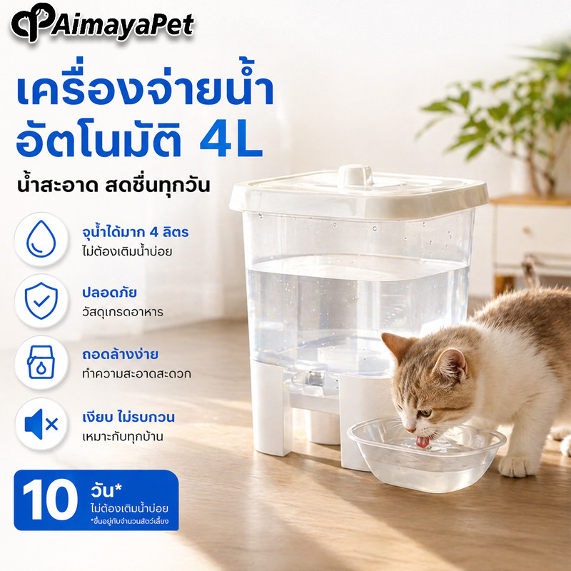 AimayaPet เครื่องจ่ายน้ําแมว 4L ความจุมาก น้ำพุแมวสัตว์เลี้ยงอัตโนมัติ น้ำพุแมวสัตว์เลี้ยงอัต