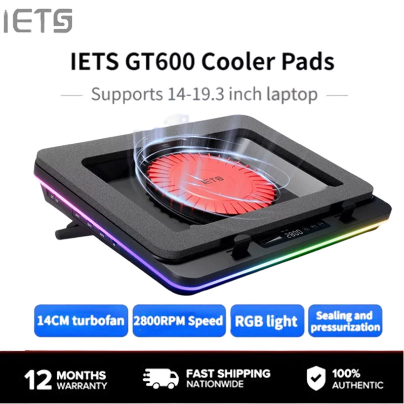 แผ่นรองระบายความร้อนแล็ปท็อปสําหรับเล่นเกม IETS GT600 | เครื่องทําความเย็นแล็ปท็อป RGB พัดลมเทอร์โบทรงพลัง | รักษาประสิทธิภาพแล็ปท็อปการเล่นเกม