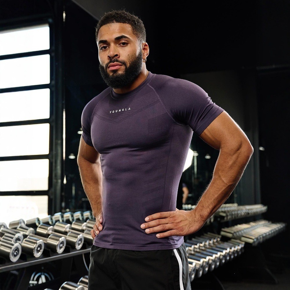 Men's T-shirt Exercise Workout Quick-Drying Breathable Stretch Workout Clothes Outdoor Running Baske