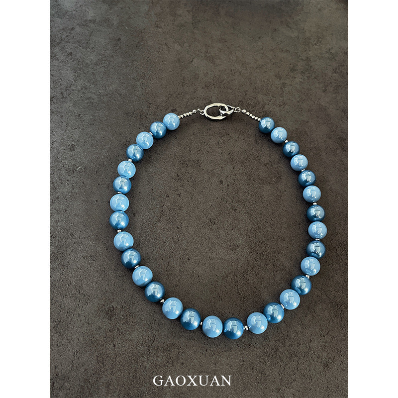 3VNQ ฝรั่งเศสโรแมนติกวันหยุดสไตล์ Blue Pearl สร้อยคอลูกปัด Simple Niche High-End สีขาวสด Clavicle Ch