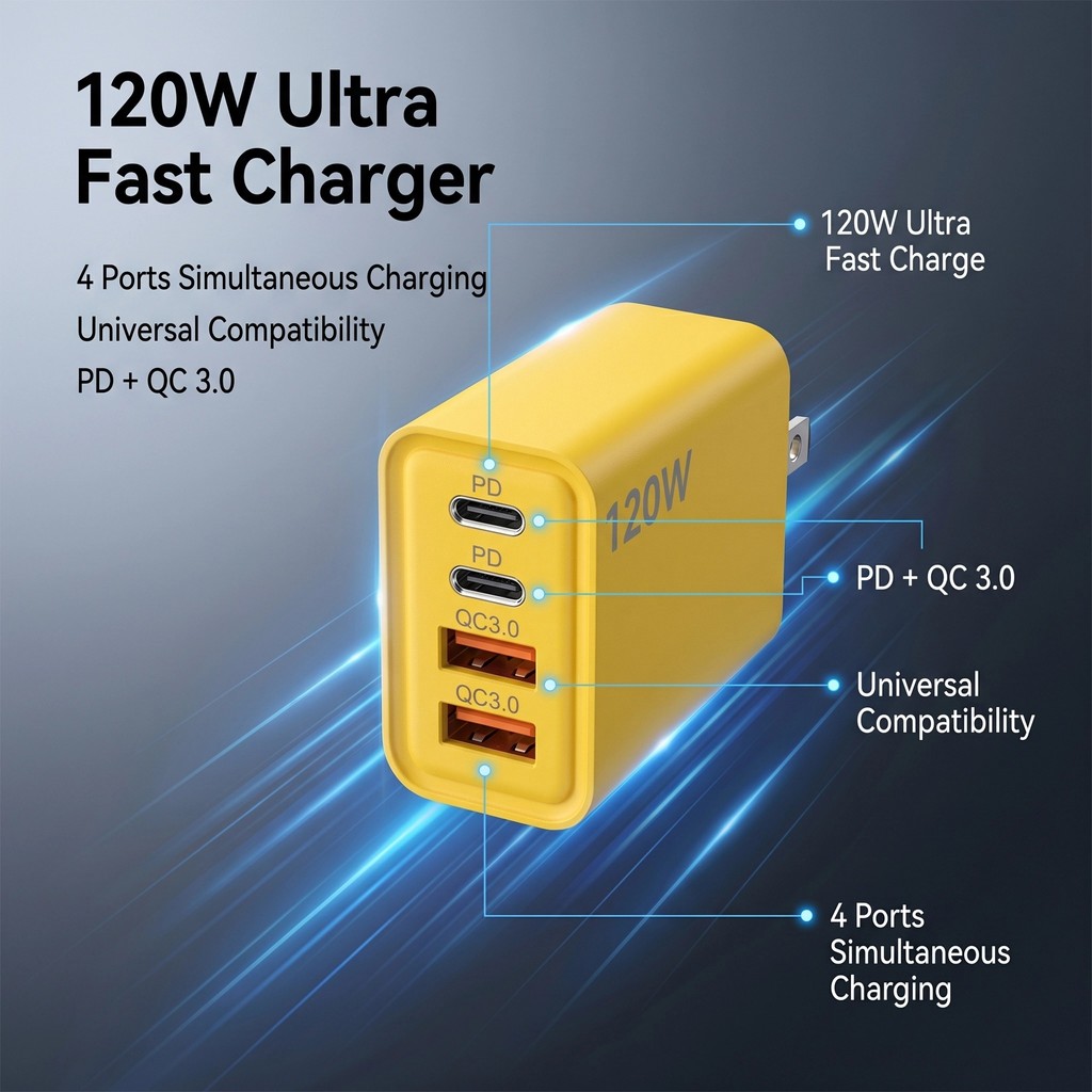 อะแดปเตอร์ชาร์จโทรศัพท์มือถือ 4-in-1 USB Type C lPhone Viv0