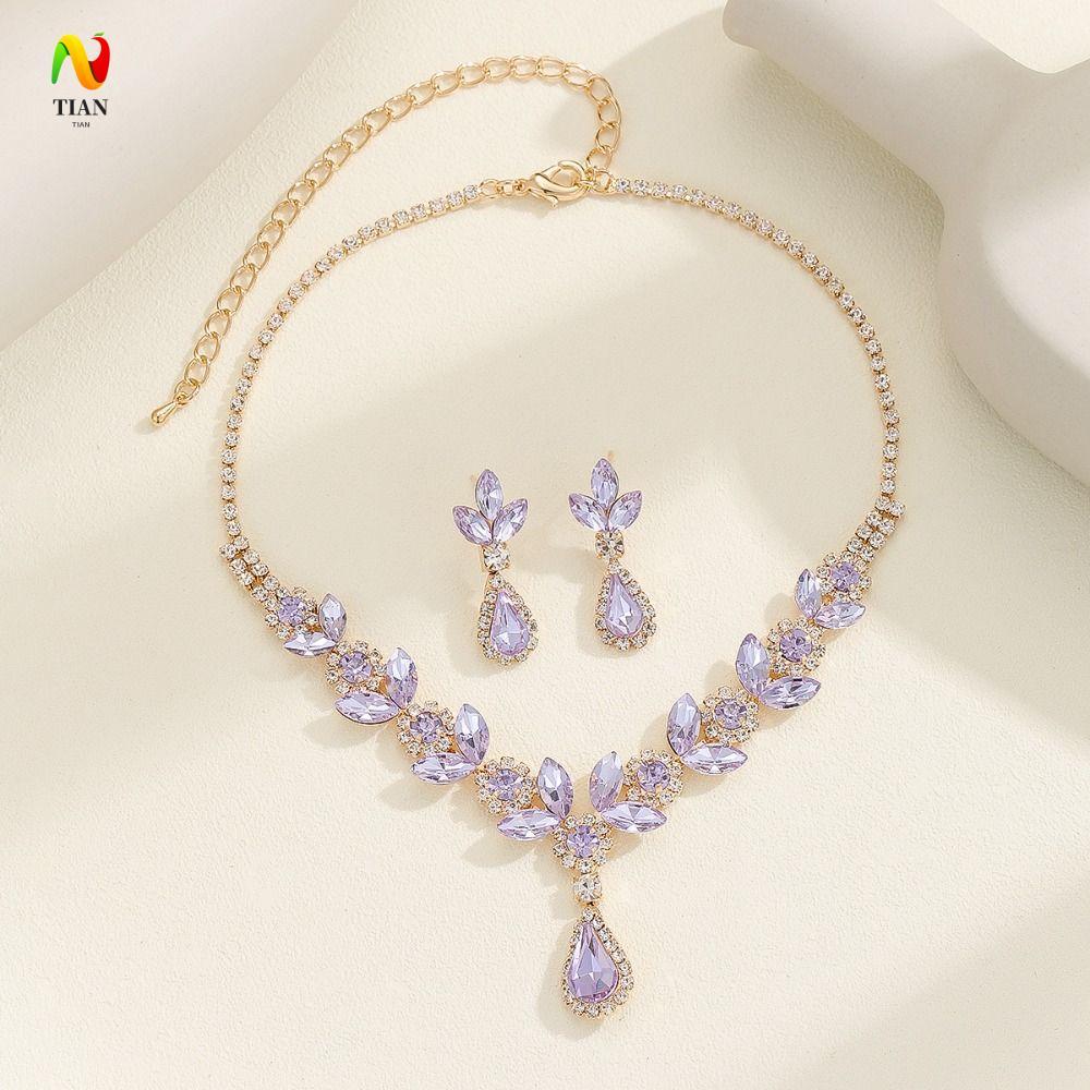INQUIRY IMPACT ชุดเครื่องประดับ, Rhinestone ต่างหูประณีต, เจ้าสาว Shining Luxury Water Drop สร้อยคอจ