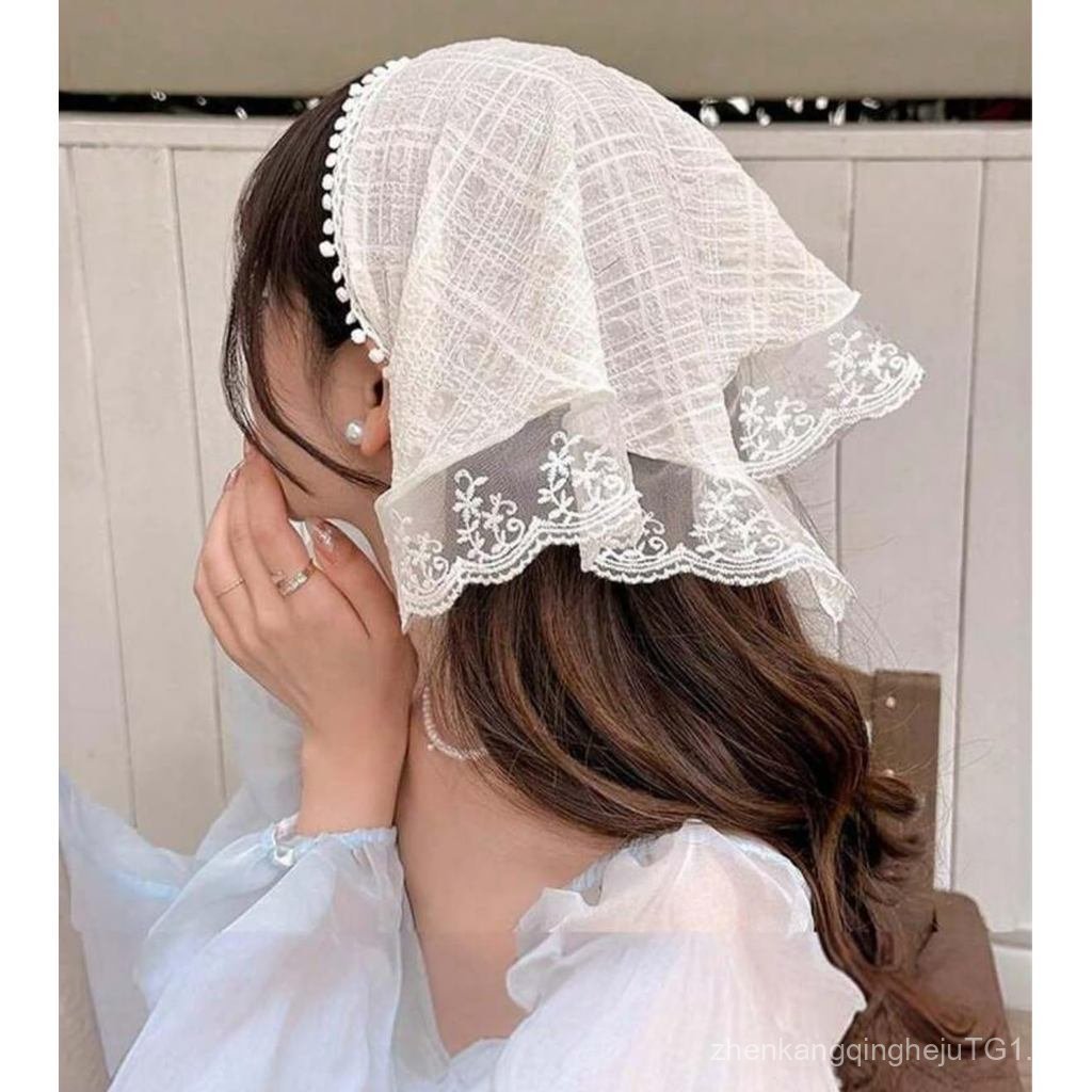 Huachi White Bandanas Head Scarf Headband for Womens Hair - Lace Hair Scarf Bandana Head - Cute Styl
