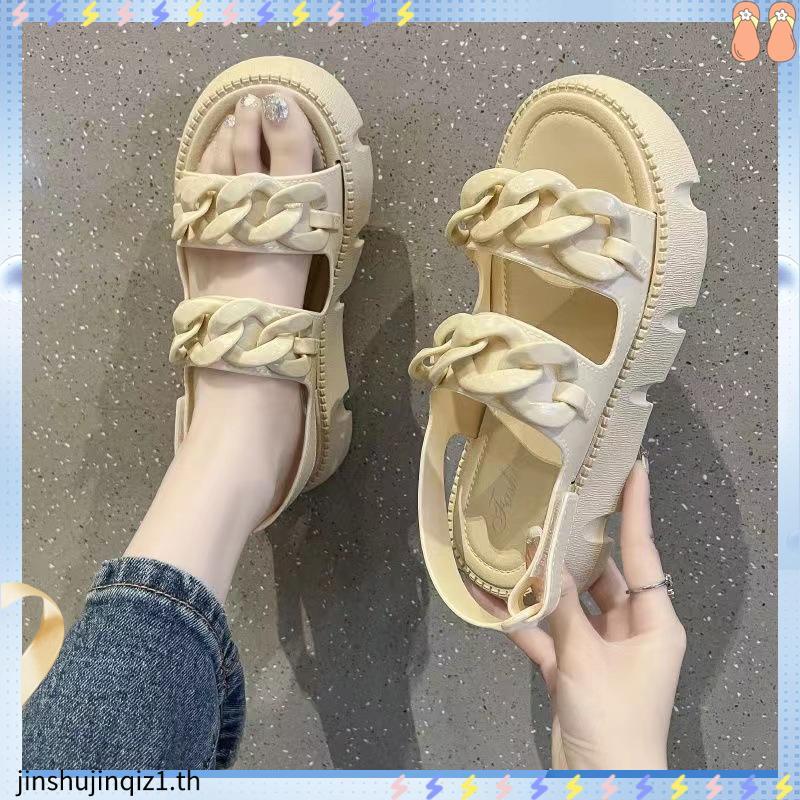 ใหม่ล่าสุดรองเท้าแตะผู้หญิง Jelly Rubber Sandals Chain Pattern Soft Back Strap สบาย Anti Slip HILOS 