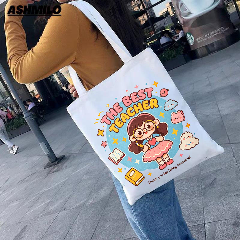 Beg Tote Canvas "The Best Teacher" - Hadiah Guru Hari Guru