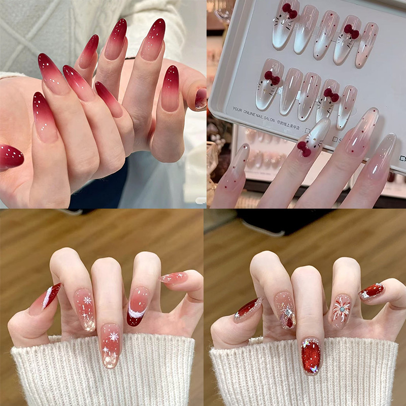 การไล่ระดับสีงานแต่งงานสีแดงแต่งเล็บตาแมวสีขาวความปรารถนาบริสุทธิ์อารมณ์มือหูบรรยากาศระดับไฮเอนด์ไวท์เทนนิ่ง