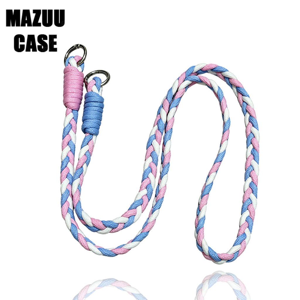 สายคล้องโทรศัพท์ ถักมือแบบมวย สะพายไหล่ ยาว มีการ์ดยึดเคส สีชมพู ขาว น้ำเงิน ทาผสม ใช้ได้ทุกรุ่น iPhone ประมาณ 120 ซม