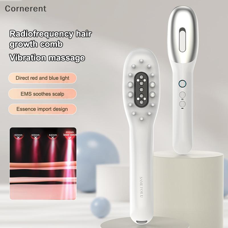หวีนวดหนังศีรษะไฟฟ้าสีแดงสีฟ้า LED Light Therapy EMS แปรงนวด Anti-Hair Loss ยาหนังศีรษะน้ํามัน Applicator