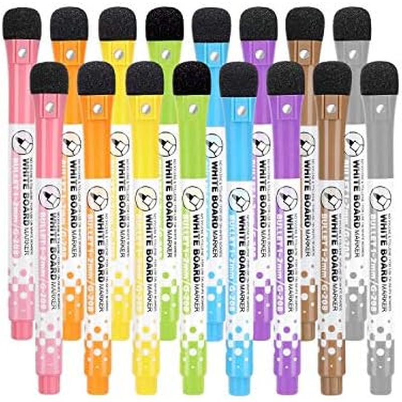 YES4QUALITY Dry Erase Markers for Whiteboard w/Eraser Caps (8 Pack), Magnetic White Board Marker Set
