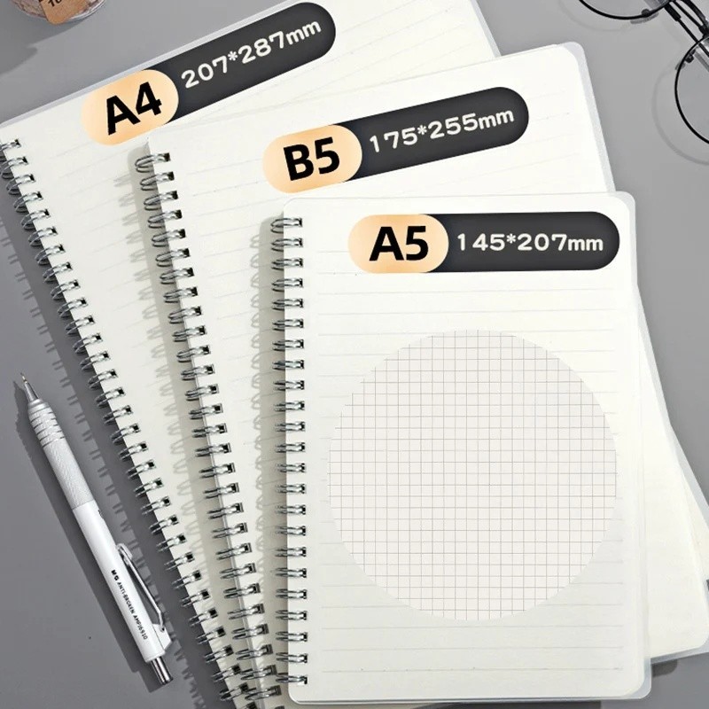 📒สมุดโน้ตสันห่วง A5 B5 A4 80 แผ่น 160 หน้า แบบเส้นบรรทัด/ตาราง ปก PP กันน้ำ สมุดจดเรียน ทำงาน วางแผน