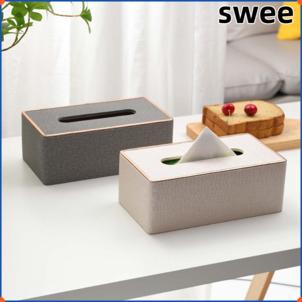 SWEE กล่องทิชชู่ 1 ชิ้น, ที่ใส่กล่องกระดาษทิชชูผ้าฝูงสี่เหลี่ยม, ใช้งานง่ายหนัง PU ความจุขนาดใหญ่กล่องคลีเน็กซ์ครอบคลุมห้องนั่งเล่น