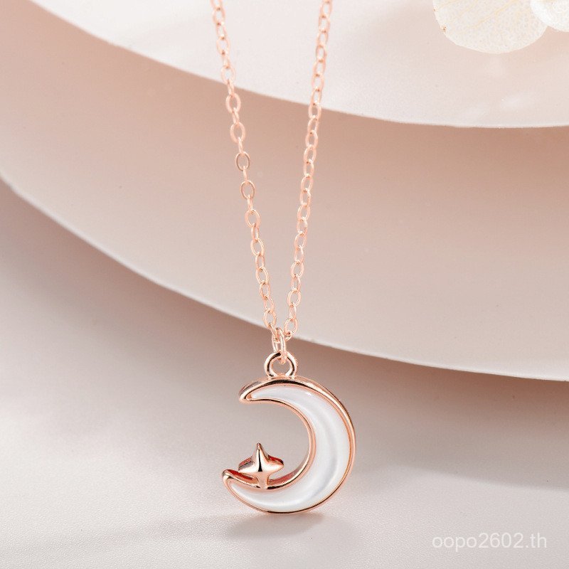 หรูหราเครื่องประดับโซ่ที่เรียบง่ายส925จี้แสงข้ามพรมแดนดาวดวงจันทร์บริสุทธิ์สร้อยคอเงินหนังสือสีแดงขน